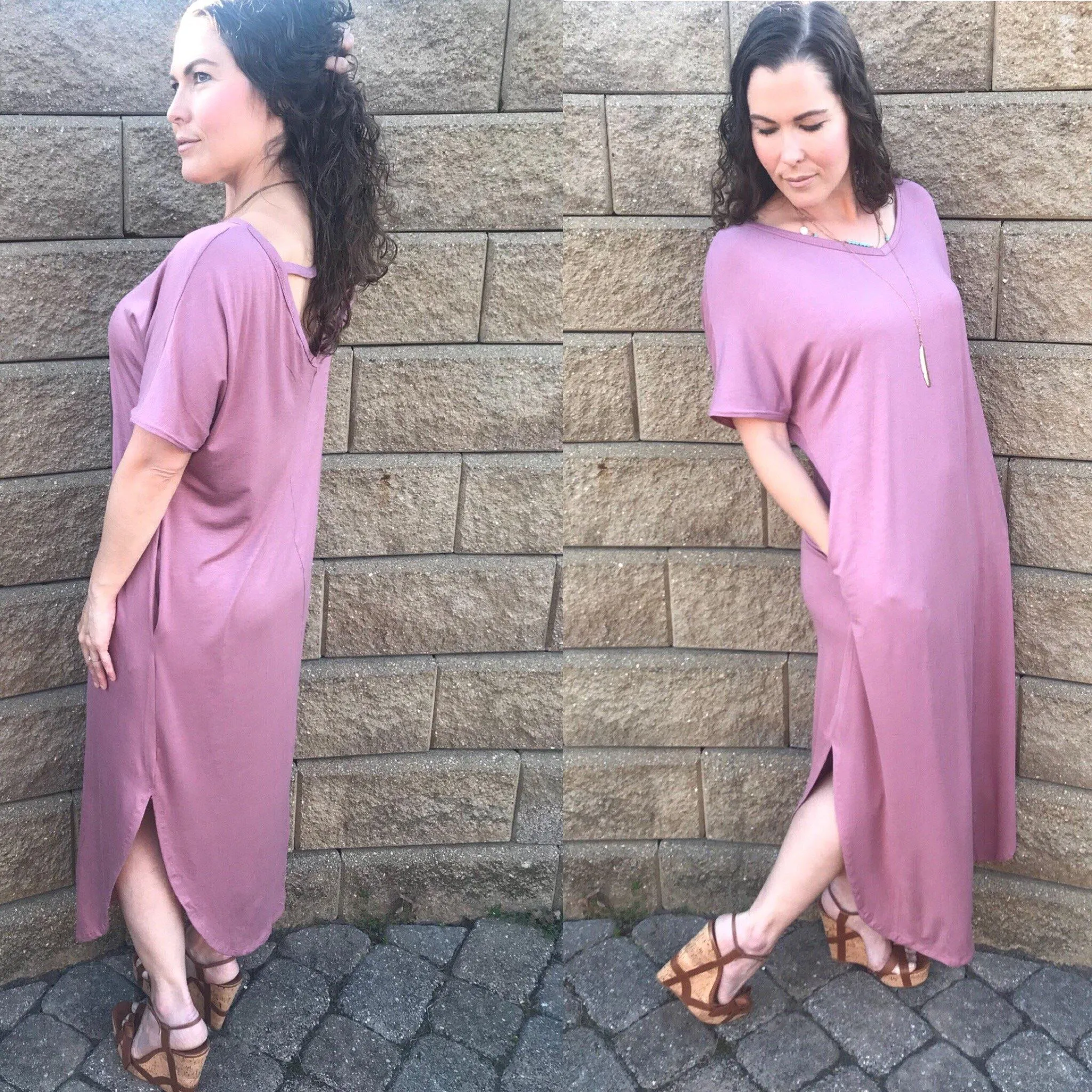 Teal Blue Open Back Maxi Dress with Side Pockets