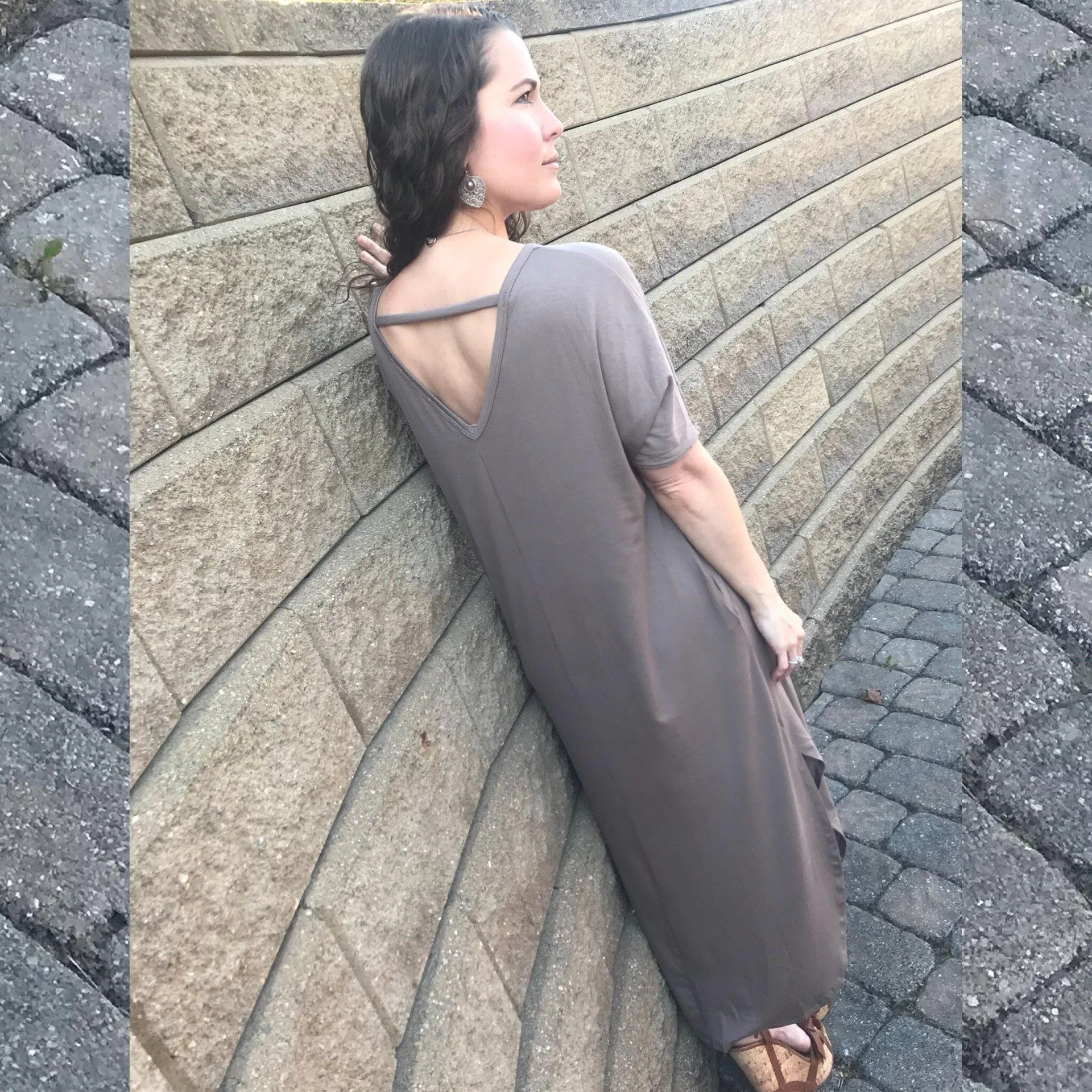 Teal Blue Open Back Maxi Dress with Side Pockets