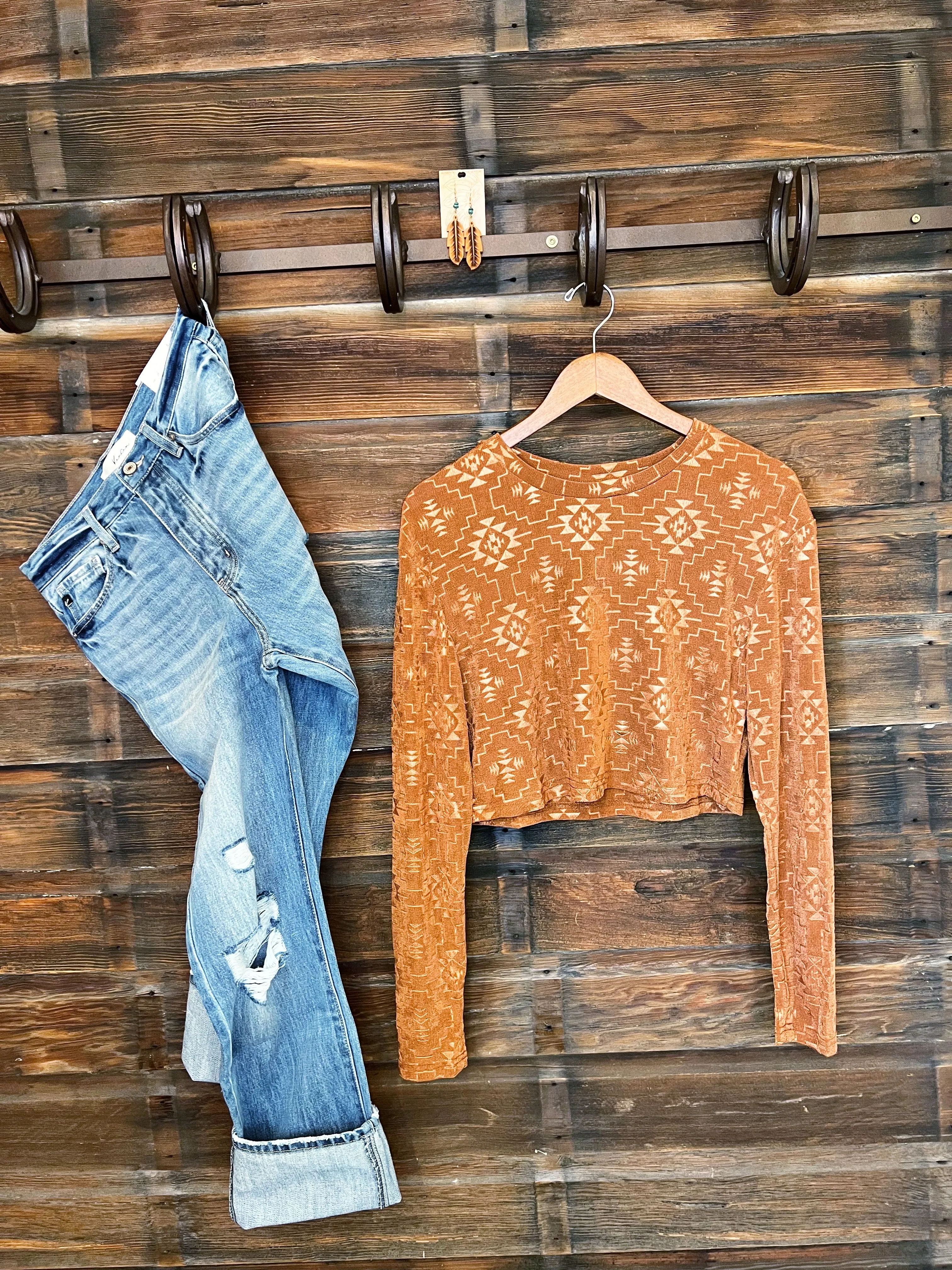 The Saddle Aztec Crop Long Sleeve