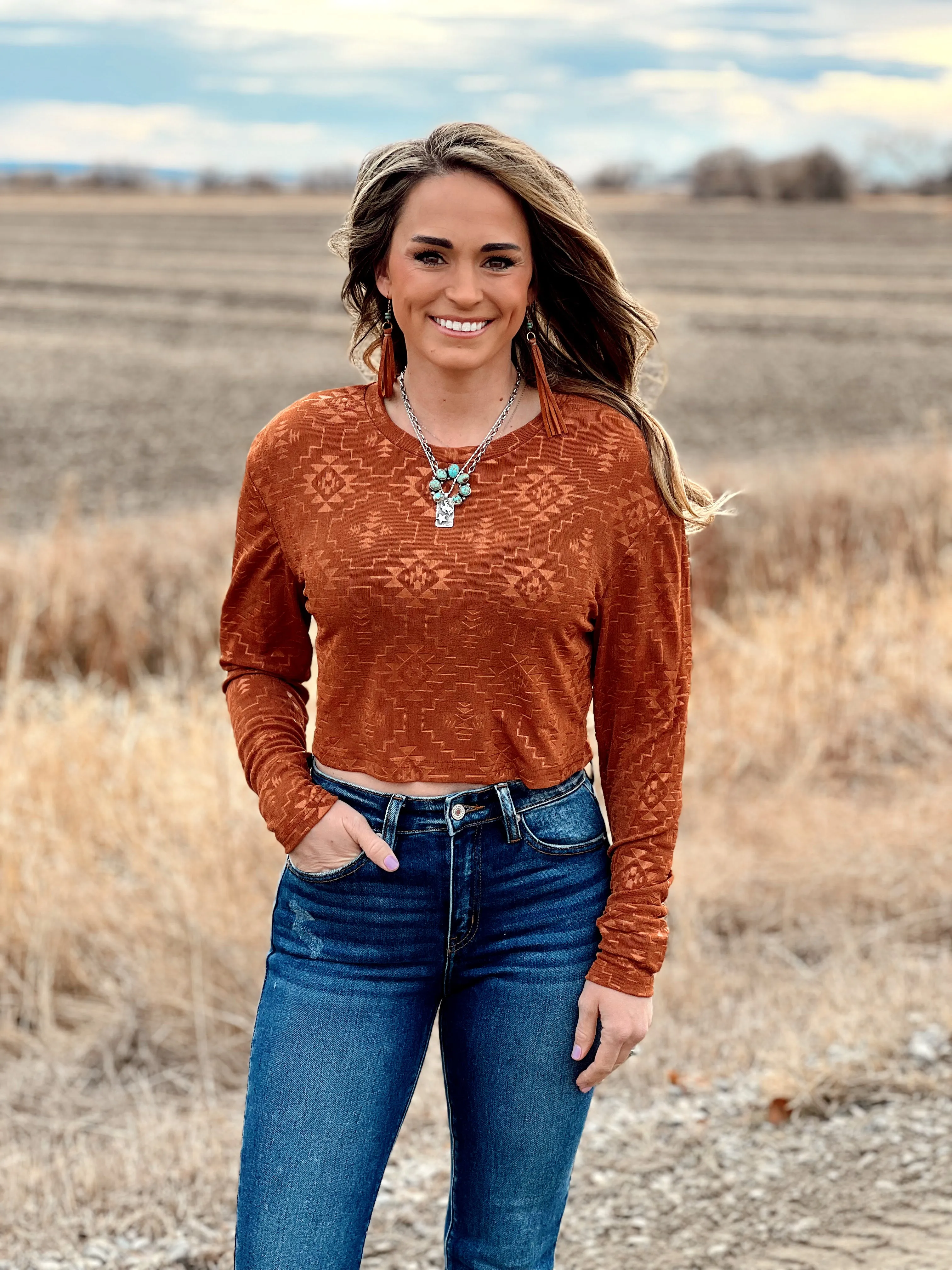 The Saddle Aztec Crop Long Sleeve