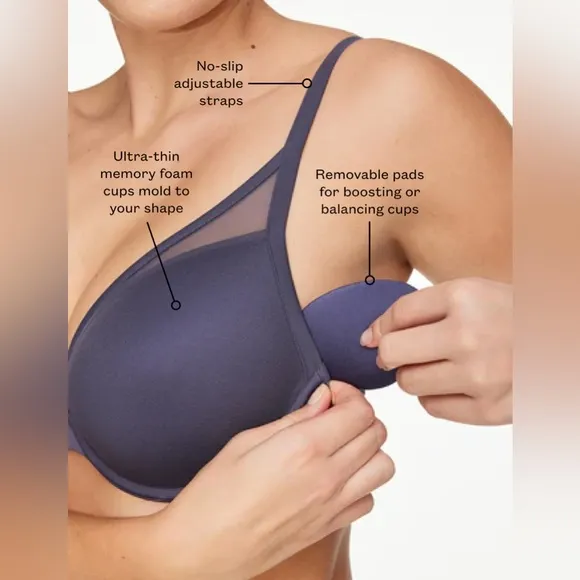 ThirdLove 24/7 Classic Contour Plunge Bra Dark Taupe Push Up Removable Pads 34G