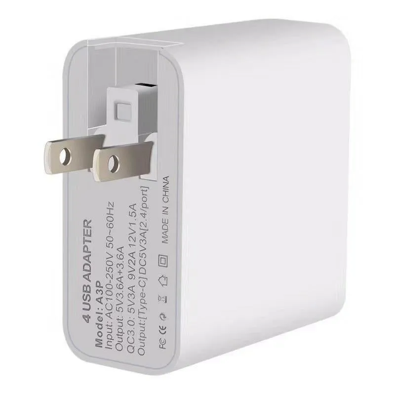 Travel Charger Quick Charge 3.0 Tech Four Charging Port Foldable Plug Applicable for iPhone iPad Mini Pro Galaxy Note  QC3.0 US regulations