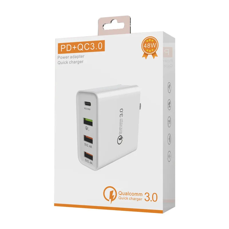 Travel Charger Quick Charge 3.0 Tech Four Charging Port Foldable Plug Applicable for iPhone iPad Mini Pro Galaxy Note  QC3.0 US regulations