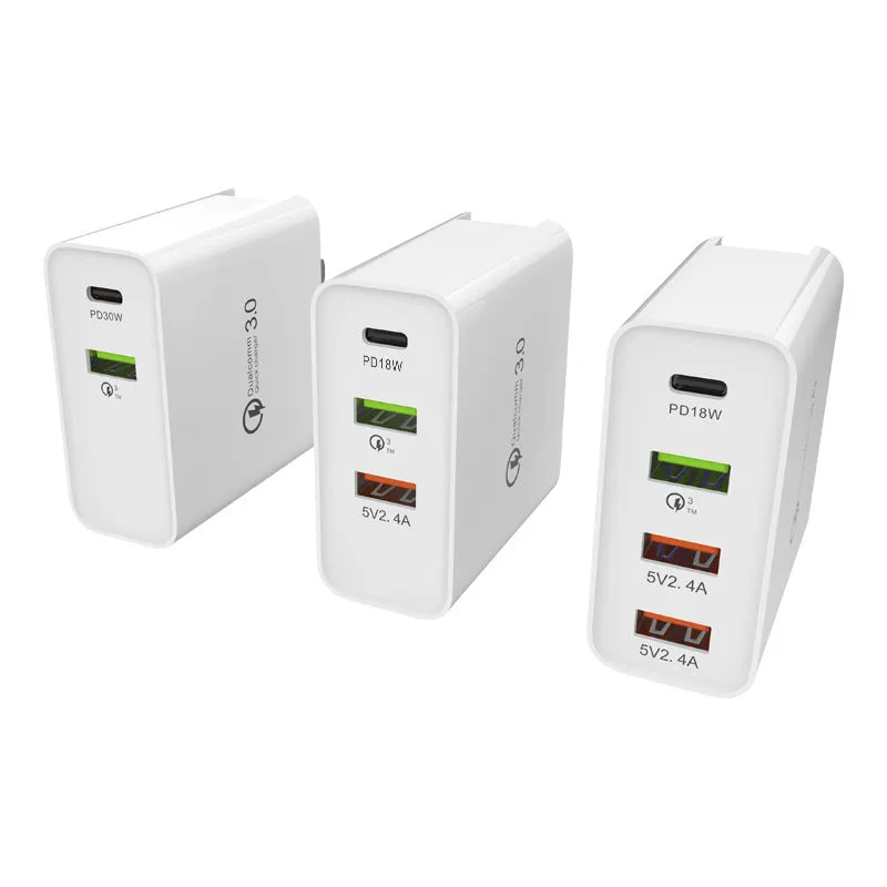 Travel Charger Quick Charge 3.0 Tech Four Charging Port Foldable Plug Applicable for iPhone iPad Mini Pro Galaxy Note  QC3.0 US regulations
