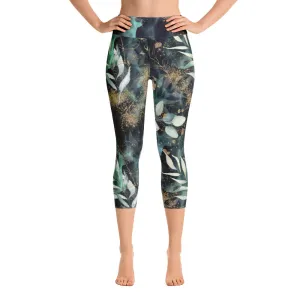 Turquoise, Black and Gold Splatter - Yoga Capri Leggings
