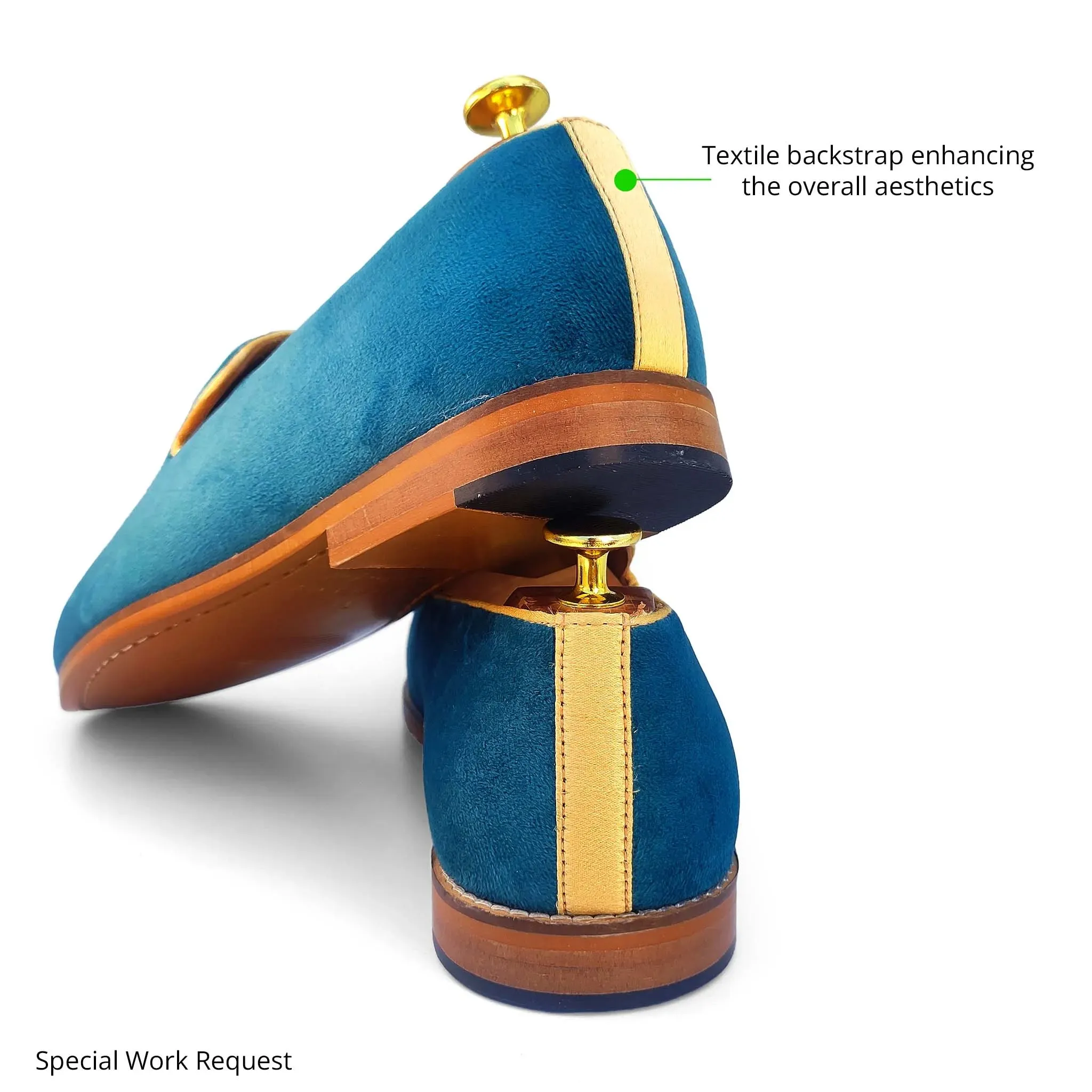Turquoise Blue Loafer with Special Peacock Zardozi Work for Men