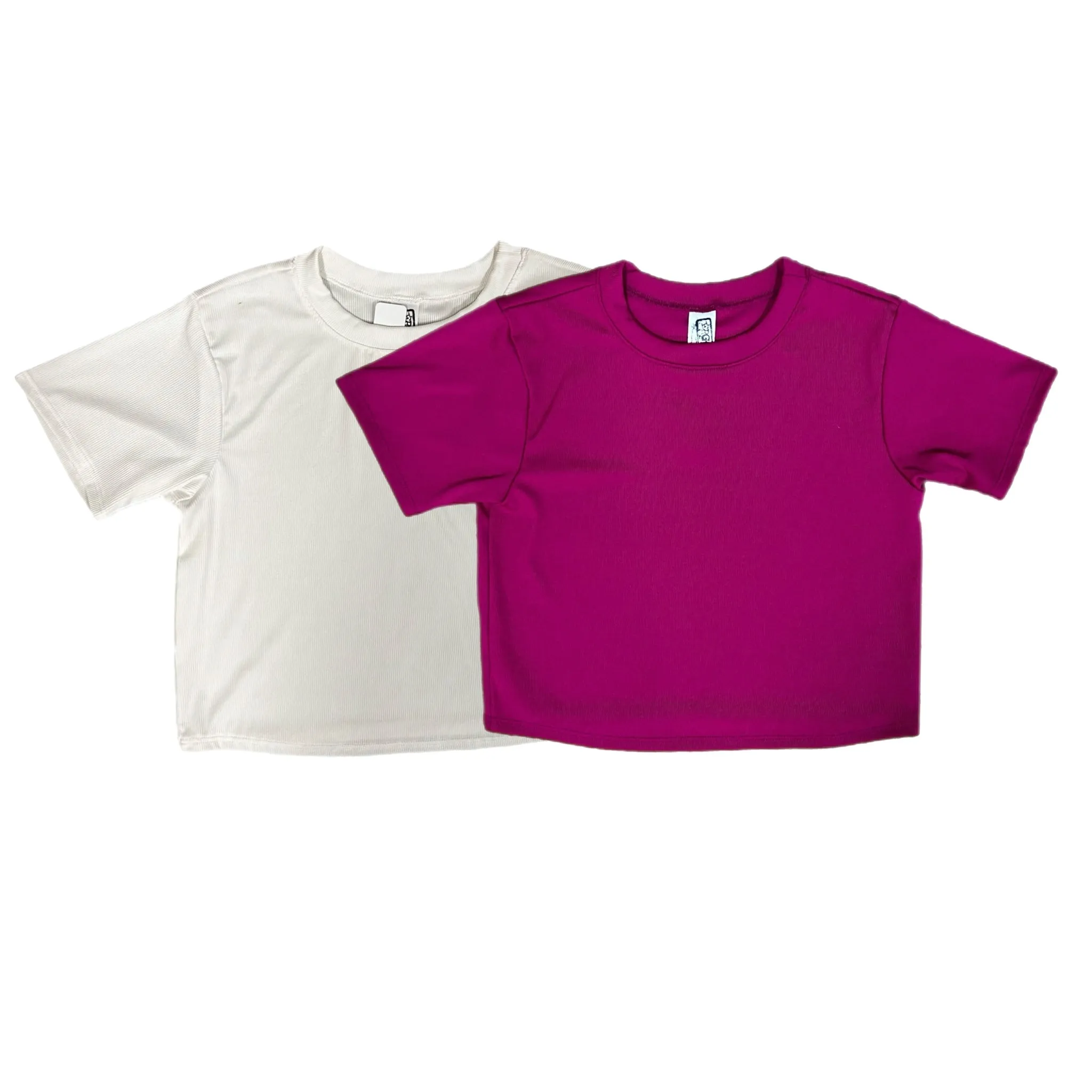 TWEEN SOLID RIBBED SHORT SLEEVE BOXY YOGA TEE (MULTIPLE COLORS)