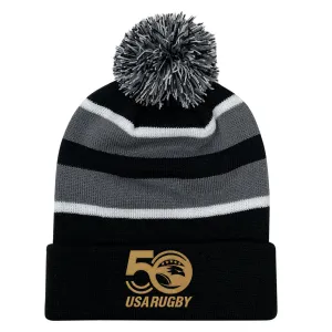 USA Rugby 50th Anniversary Hooped Knit Pom-Pom Beanie