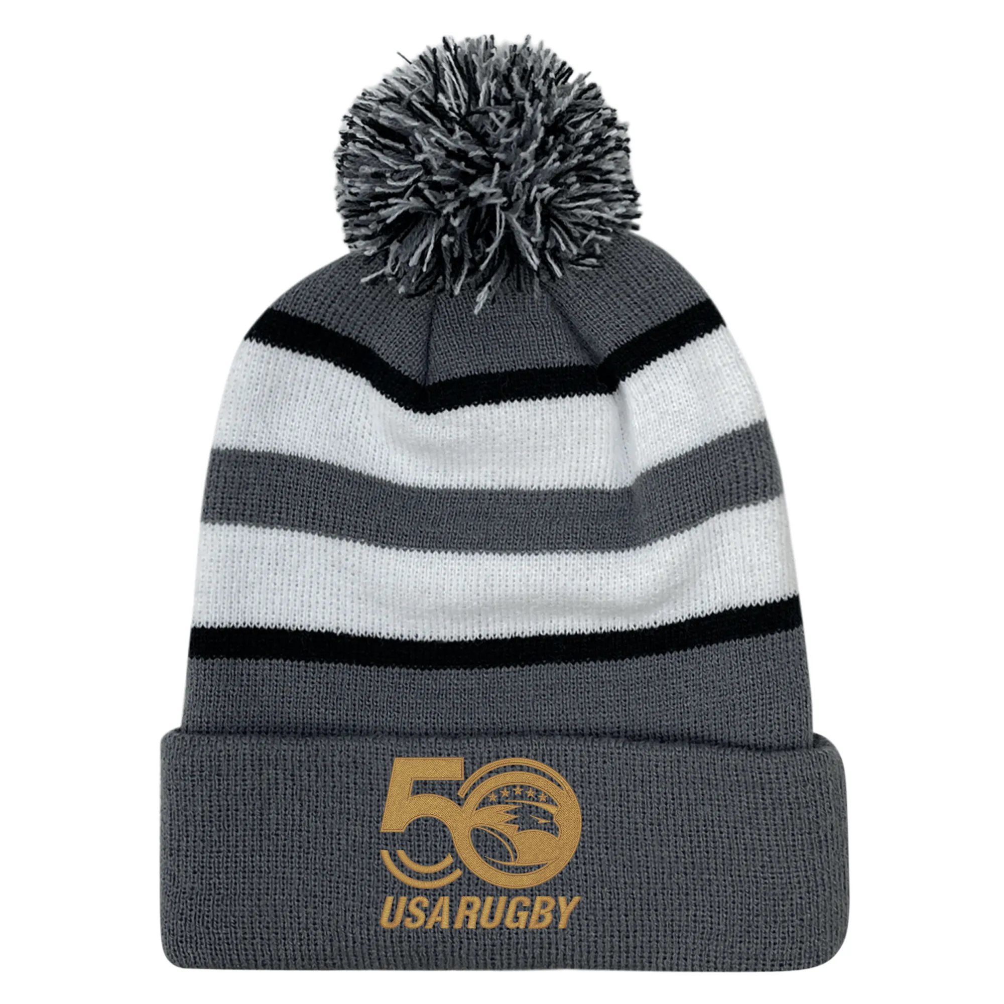USA Rugby 50th Anniversary Hooped Knit Pom-Pom Beanie