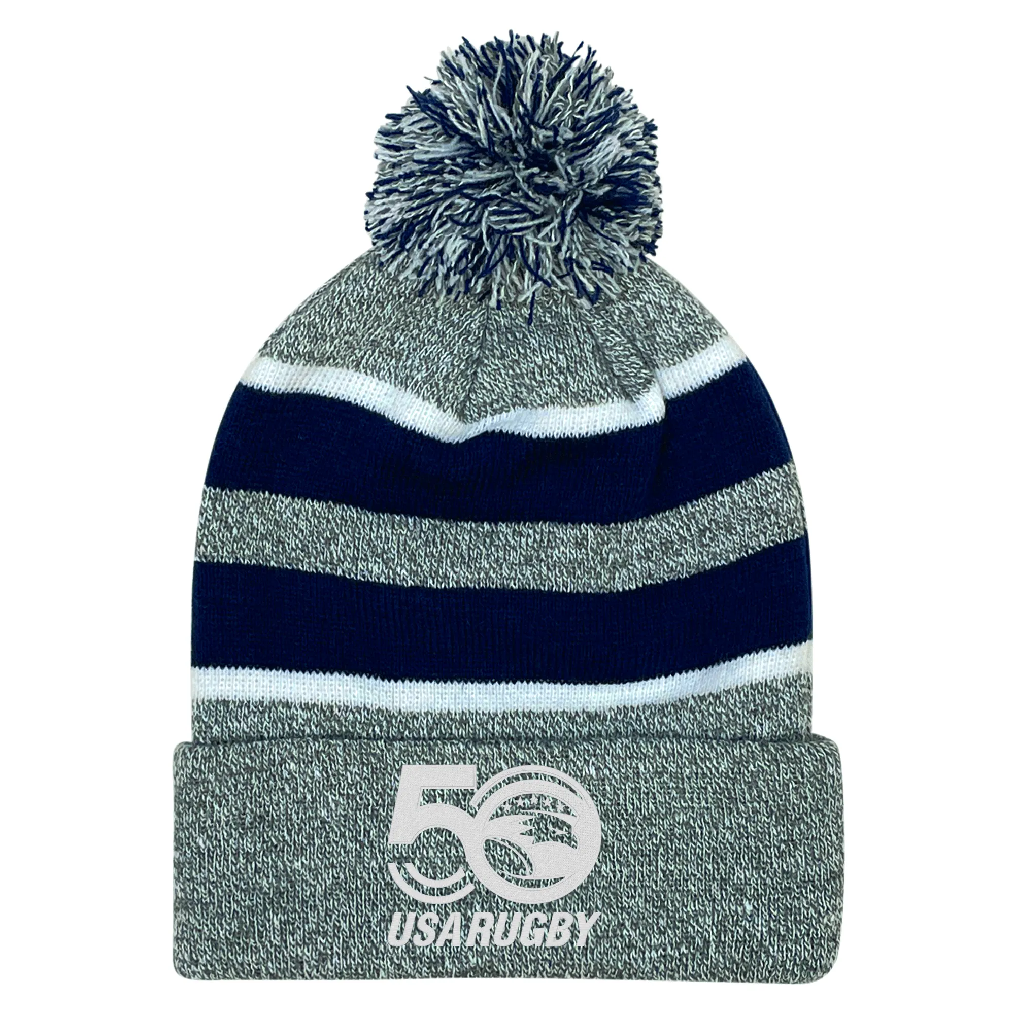 USA Rugby 50th Anniversary Hooped Knit Pom-Pom Beanie