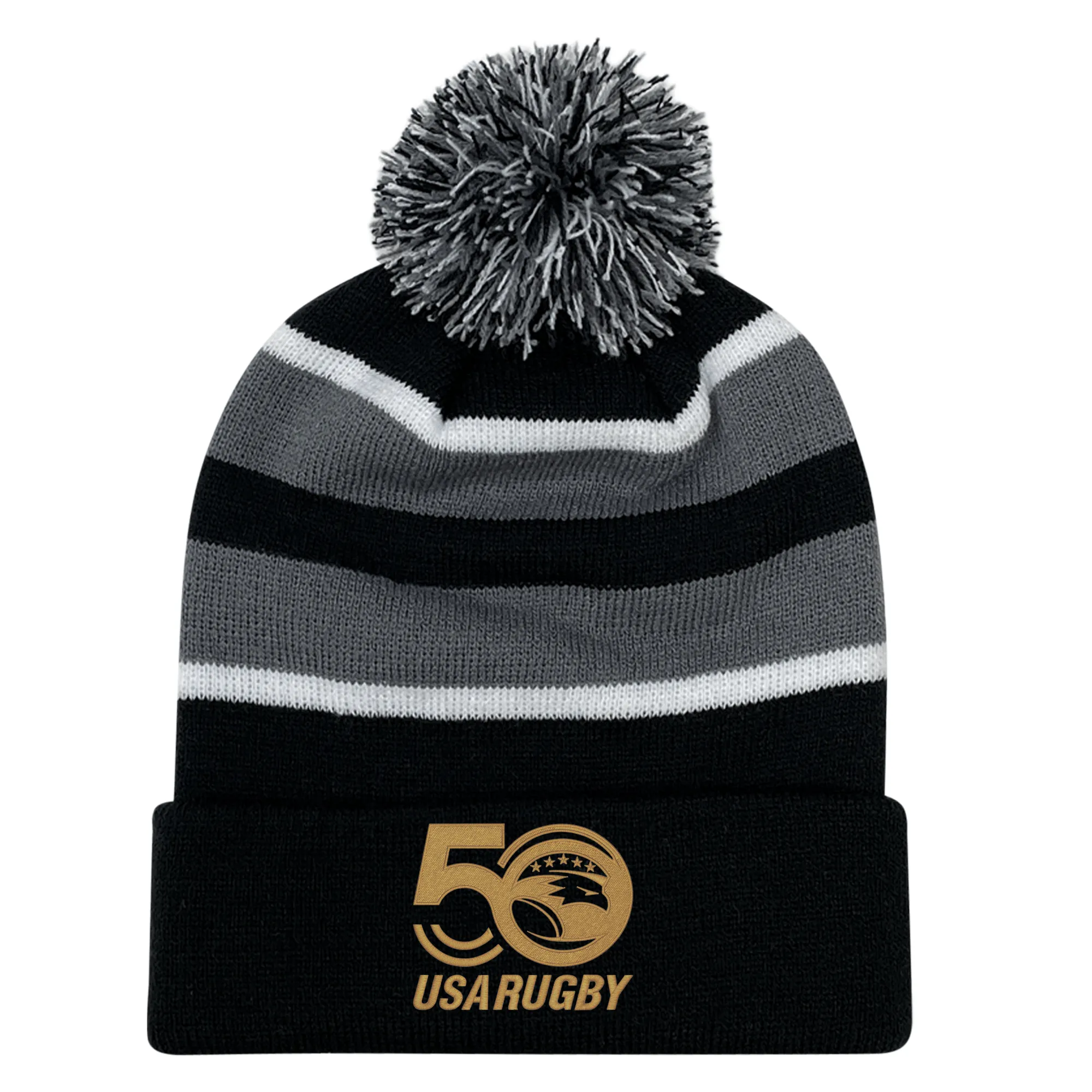 USA Rugby 50th Anniversary Hooped Knit Pom-Pom Beanie