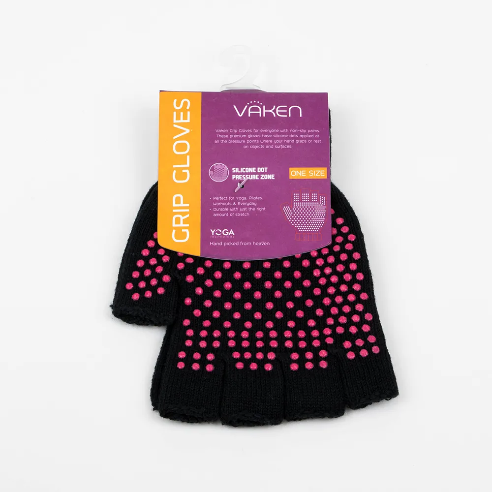 Vaken Grip Gloves-1 Pairs/Pack - Black Dot Pink