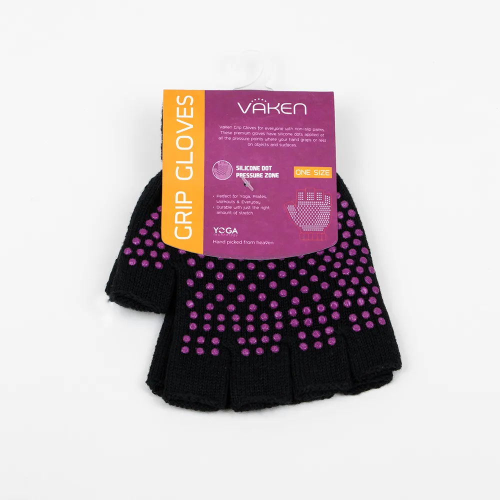 Vaken Grip Gloves-1 Pairs/Pack - Black Dot Purple