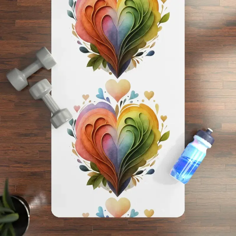 Vibrant Rubber Yoga Mat in Colorful Hearts Style