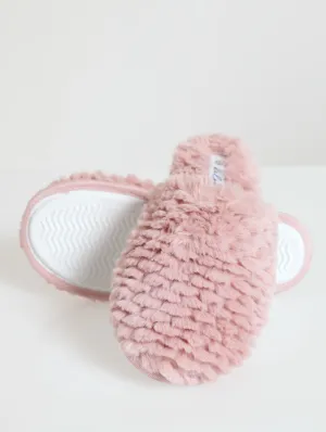 Waffel Fur Closed Toe Slipper - Blush