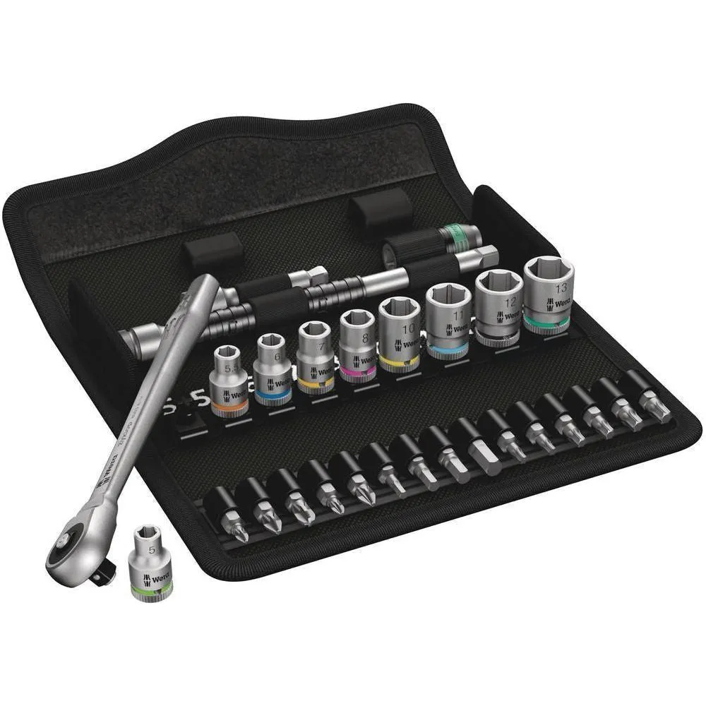 Wera 8100 SA 7 Zyklop Metal Ratchet Set with push-through square 1/4" drive - metric 28 pieces