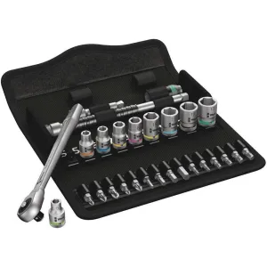 Wera 8100 SA 7 Zyklop Metal Ratchet Set with push-through square 1/4" drive - metric 28 pieces
