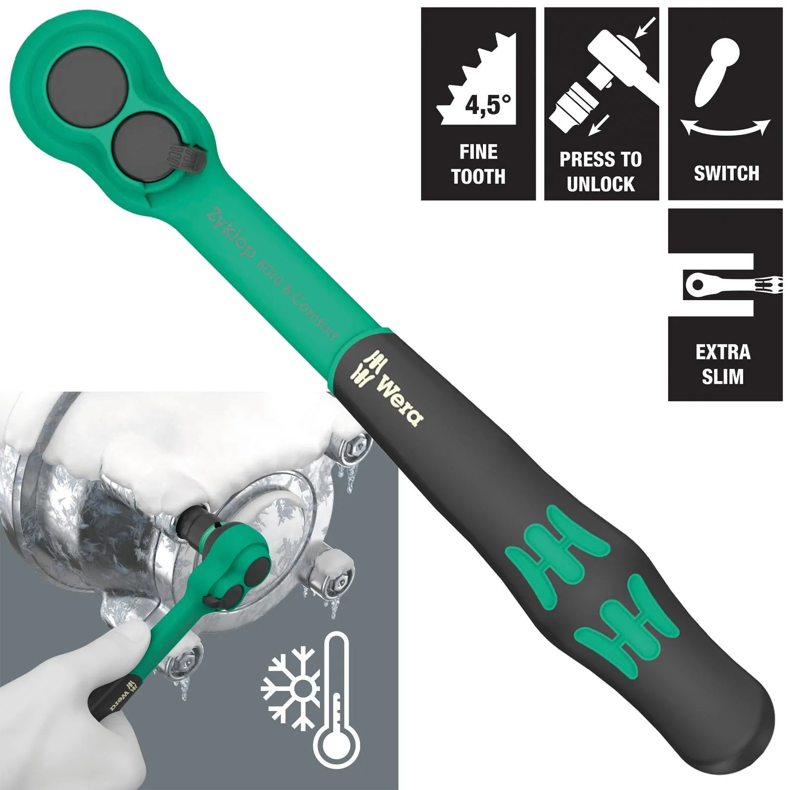 Wera Ratchet Socket Wrench 3/8" Drive 8010 B Zyklop Comfort Ratchet