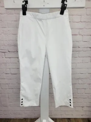 WHITE A593361 Susan Graver Regular Ultra Stretch Capri Pants w/ Button Detail (MULTIPLE SIZES AVAILABLE)