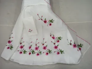 white Kota Doria Embroidery Work Saree