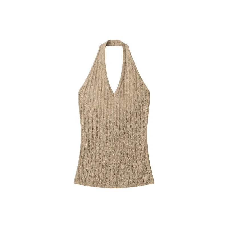 White Tank Top｜Commuter Style Knit Halter Neck Slim Fit