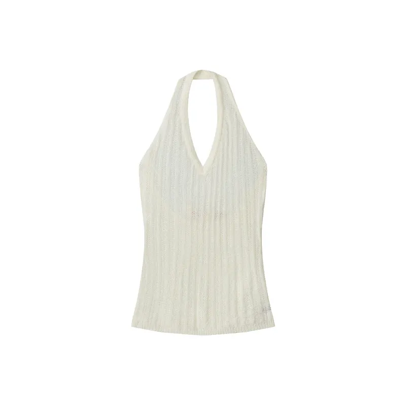White Tank Top｜Commuter Style Knit Halter Neck Slim Fit