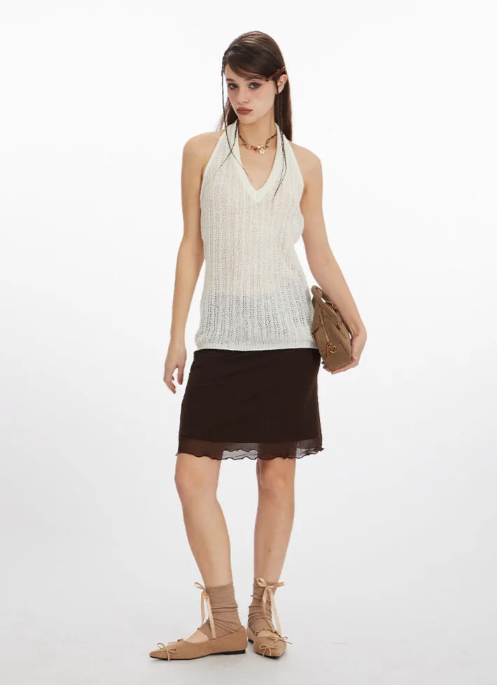 White Tank Top｜Commuter Style Knit Halter Neck Slim Fit