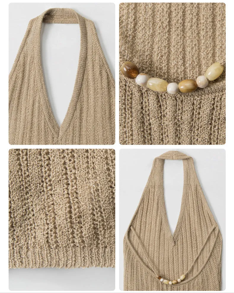 White Tank Top｜Commuter Style Knit Halter Neck Slim Fit