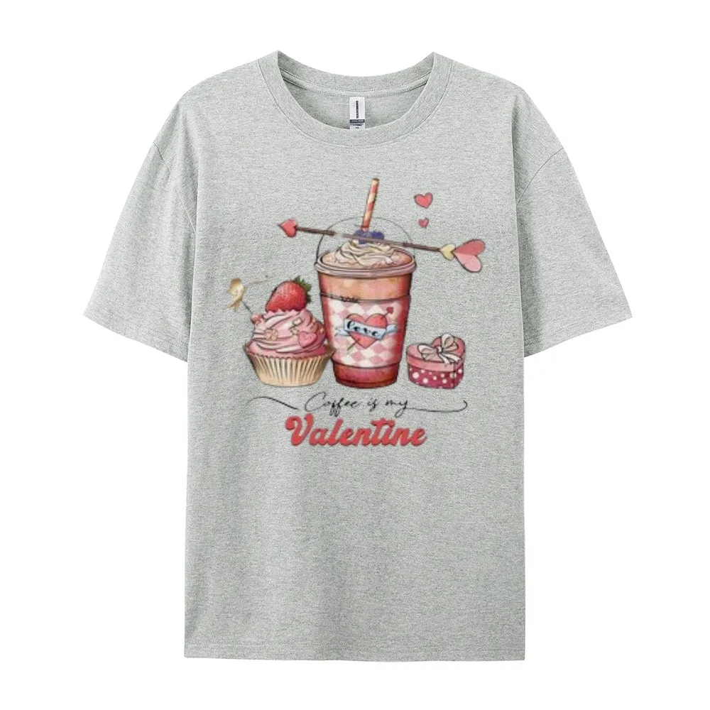 Women Coffee Is My Valentine's Day Print Graphic T-shirt