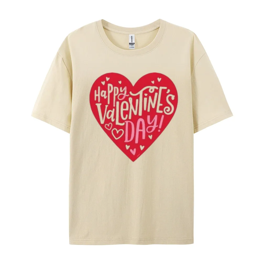 Women Happy Valentine's Day Heart Print Graphic T-shirt