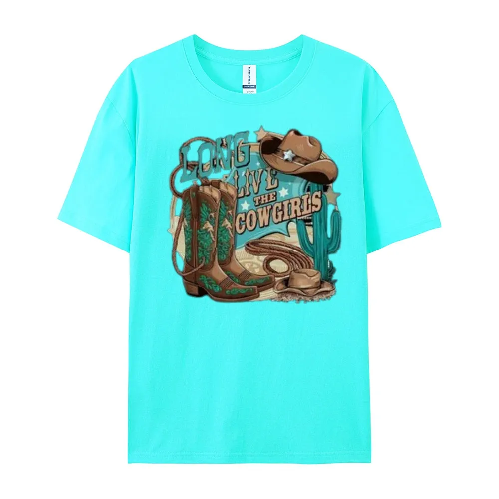 Women Long Live The Cowgirl Print Graphic T-shirt