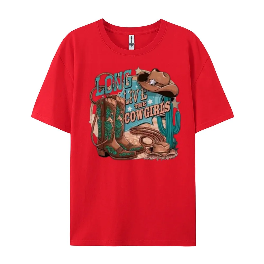 Women Long Live The Cowgirl Print Graphic T-shirt