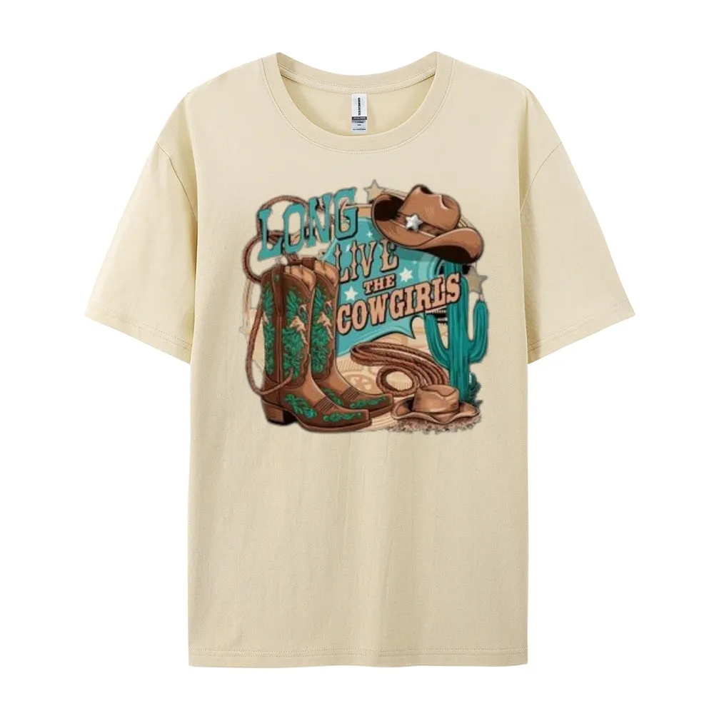 Women Long Live The Cowgirl Print Graphic T-shirt