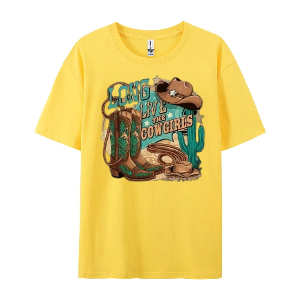 Women Long Live The Cowgirl Print Graphic T-shirt