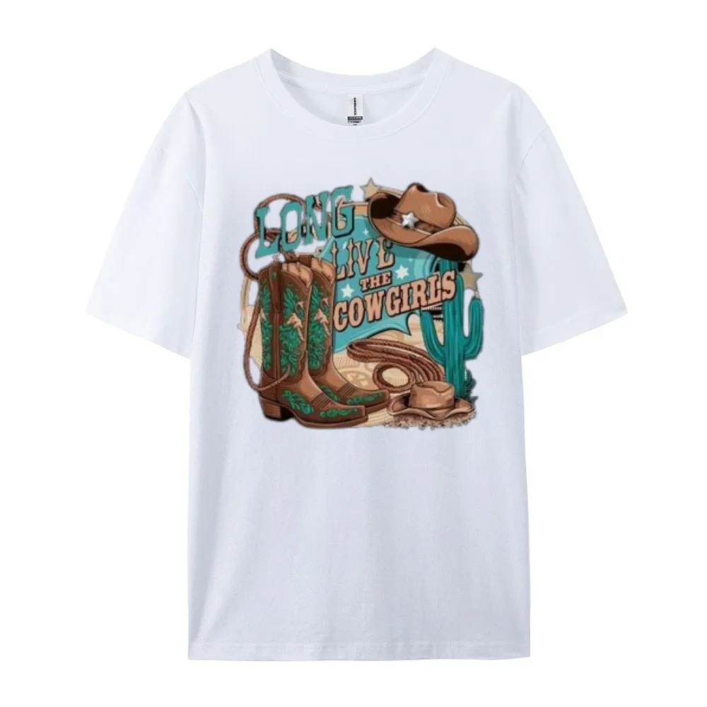Women Long Live The Cowgirl Print Graphic T-shirt