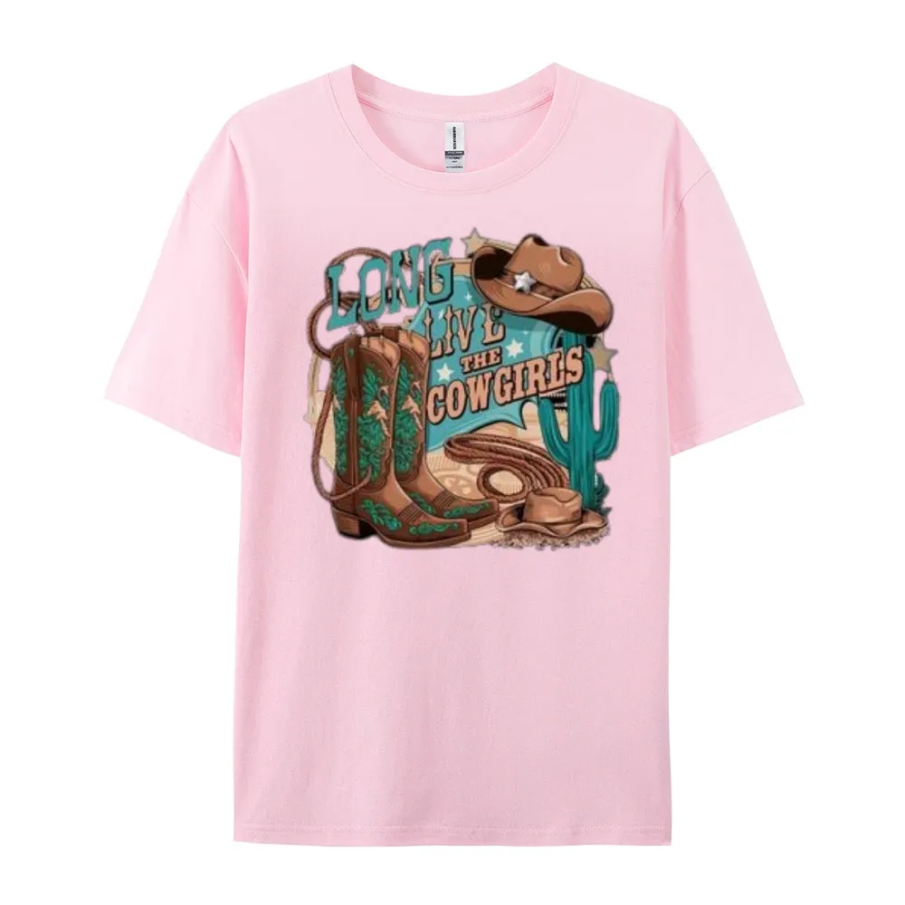 Women Long Live The Cowgirl Print Graphic T-shirt