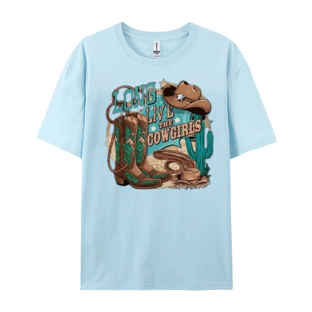 Women Long Live The Cowgirl Print Graphic T-shirt