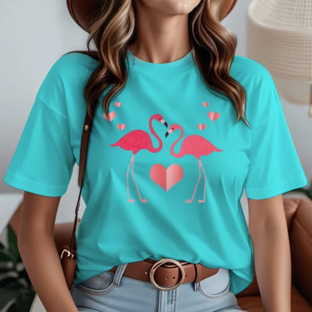 Women Love Flamingo For Valentine's Day Print Graphic T-shirt