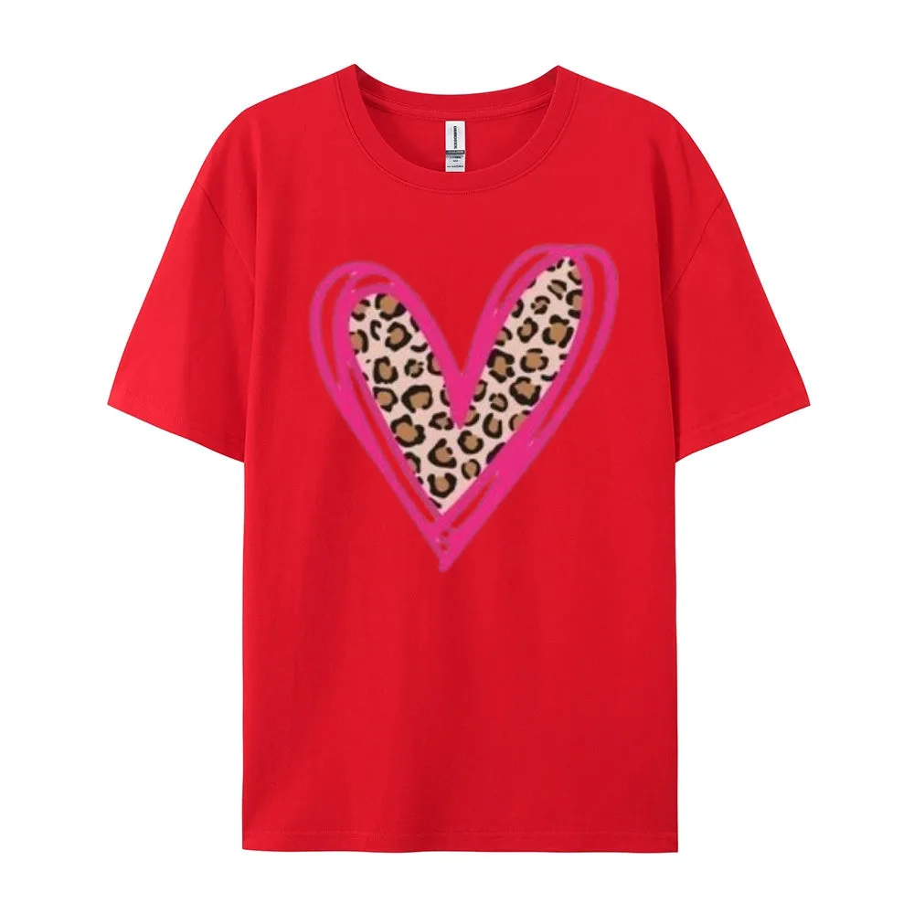 Women Love Leopard Heart Valentine's Day Print  Graphic T-shirt