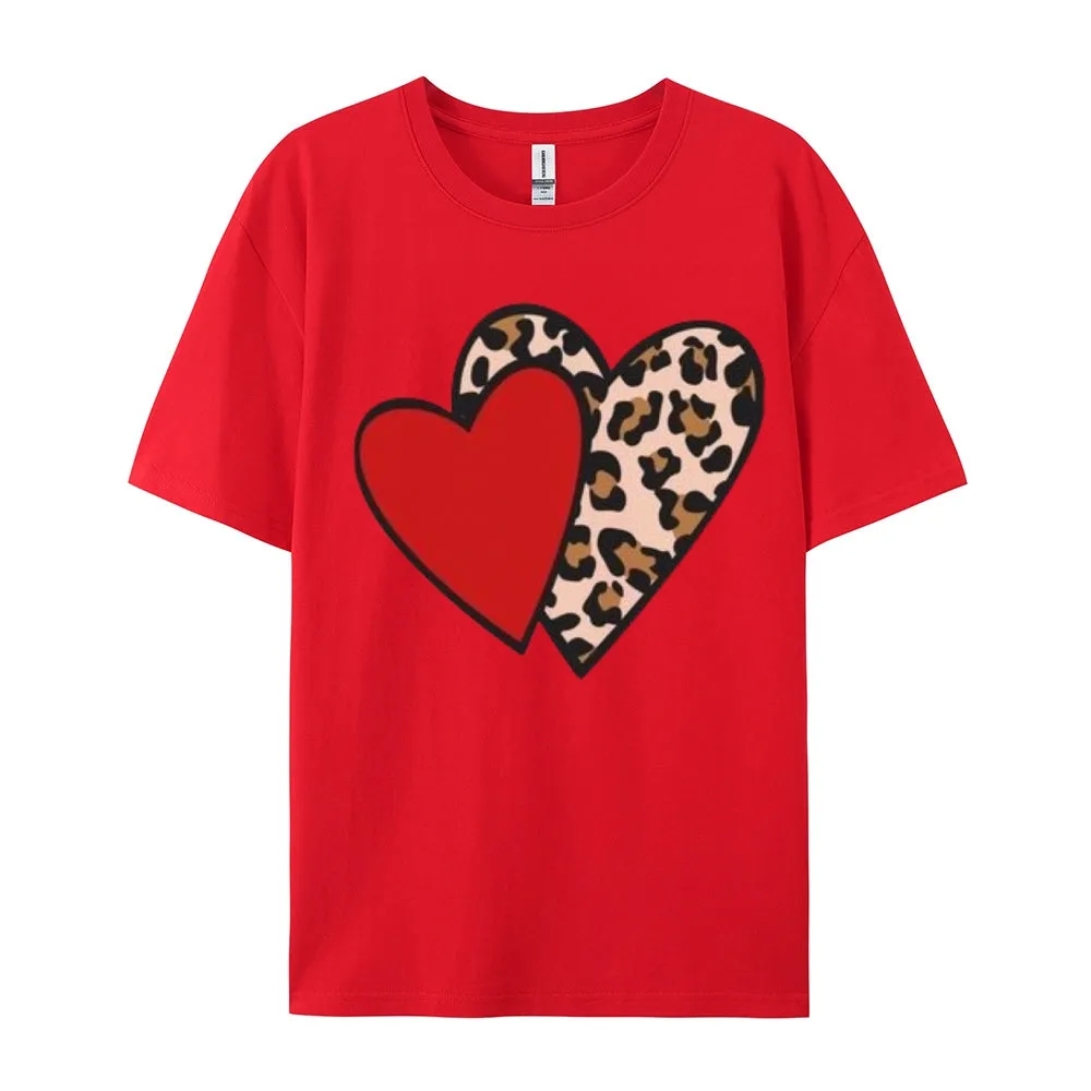 Women Love Leopard Heart Valentine's Day Print  Graphic T-shirt