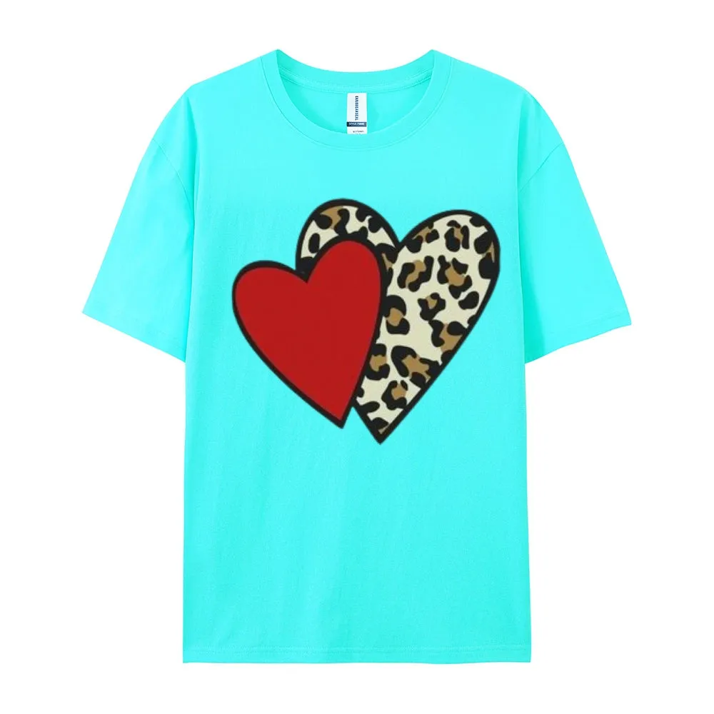 Women Love Leopard Heart Valentine's Day Print  Graphic T-shirt