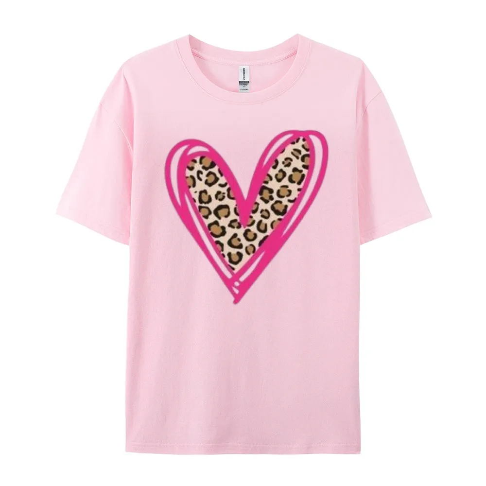 Women Love Leopard Heart Valentine's Day Print  Graphic T-shirt