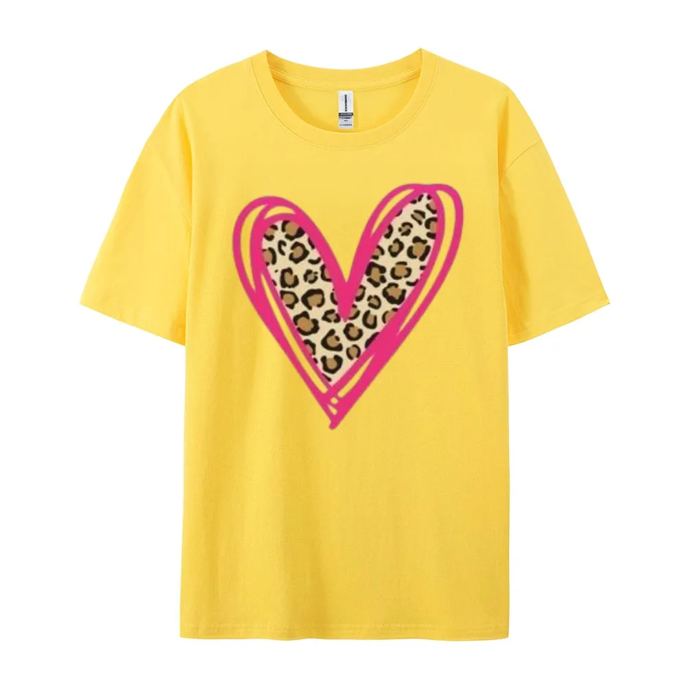 Women Love Leopard Heart Valentine's Day Print  Graphic T-shirt