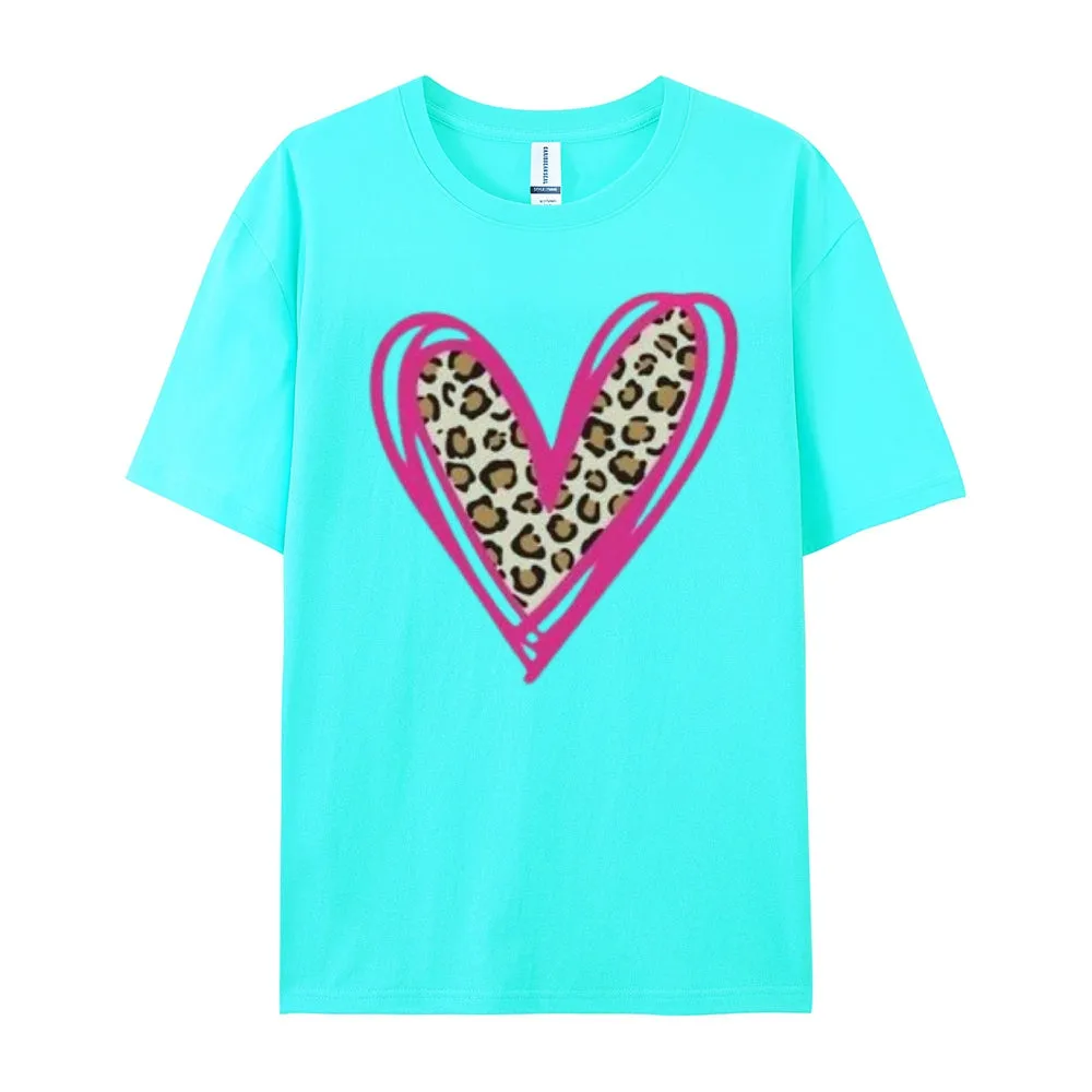 Women Love Leopard Heart Valentine's Day Print  Graphic T-shirt