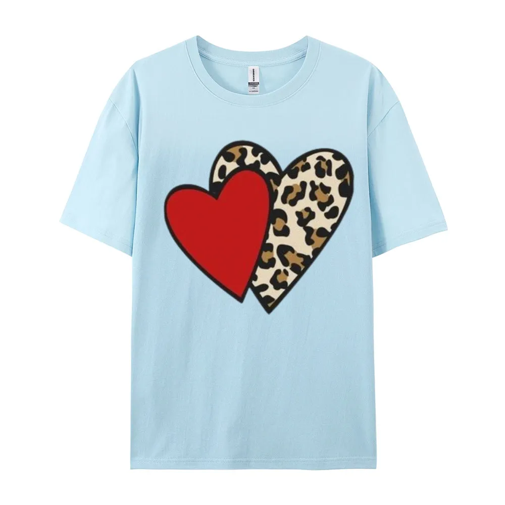 Women Love Leopard Heart Valentine's Day Print  Graphic T-shirt