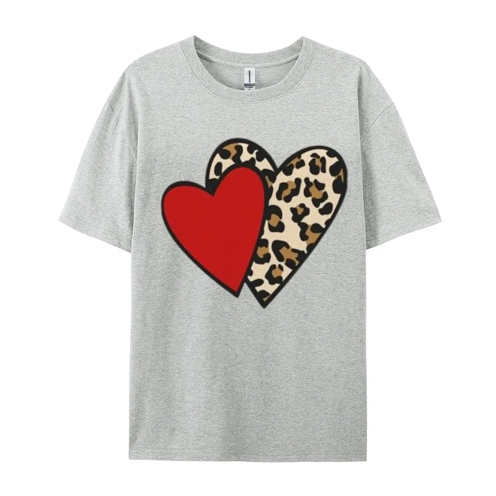 Women Love Leopard Heart Valentine's Day Print  Graphic T-shirt