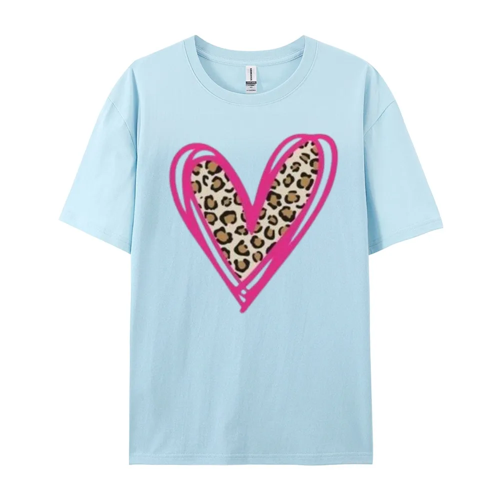 Women Love Leopard Heart Valentine's Day Print  Graphic T-shirt