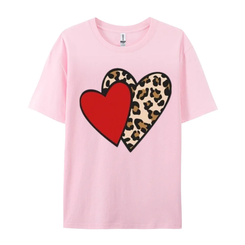 Women Love Leopard Heart Valentine's Day Print  Graphic T-shirt