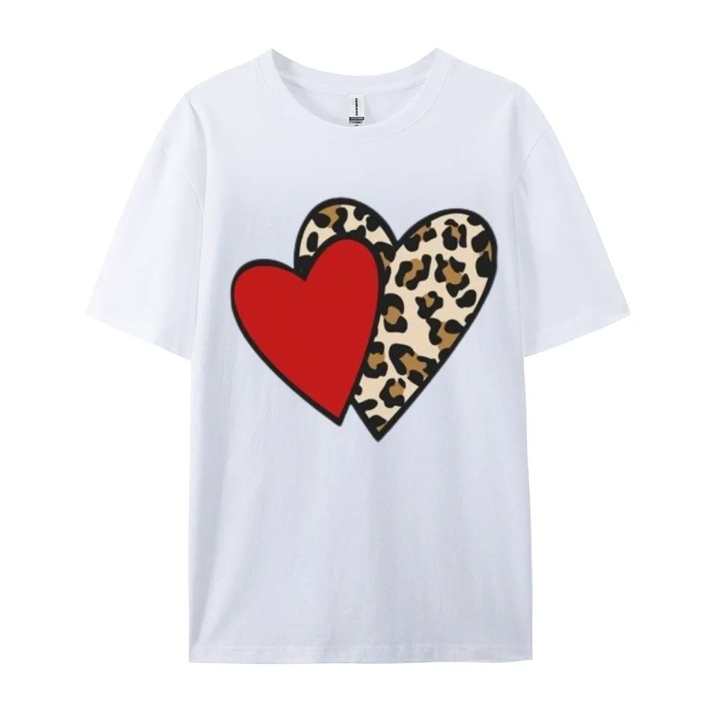 Women Love Leopard Heart Valentine's Day Print  Graphic T-shirt