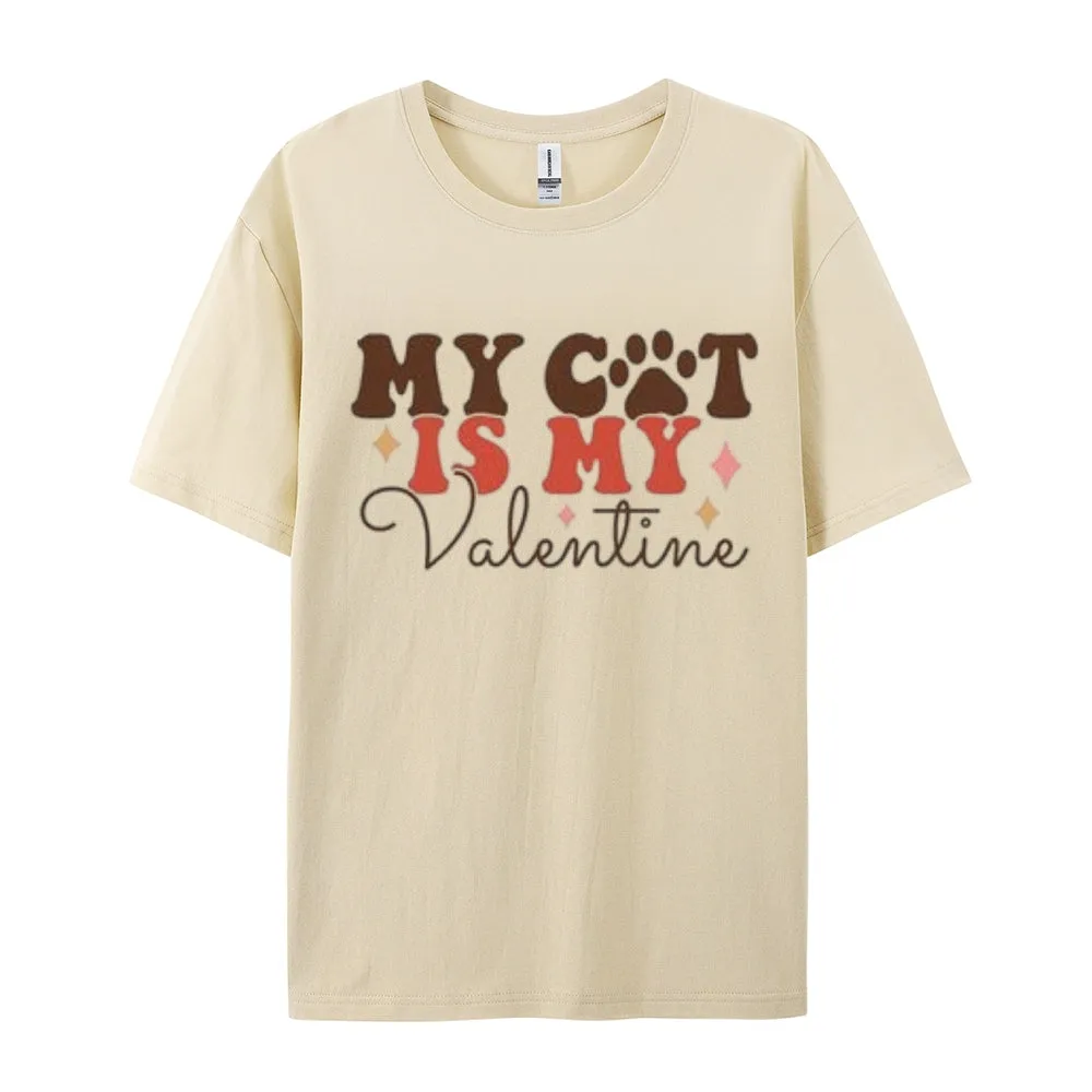 Women My Cat Is My Valentine's Day Print Graphic T-shirt